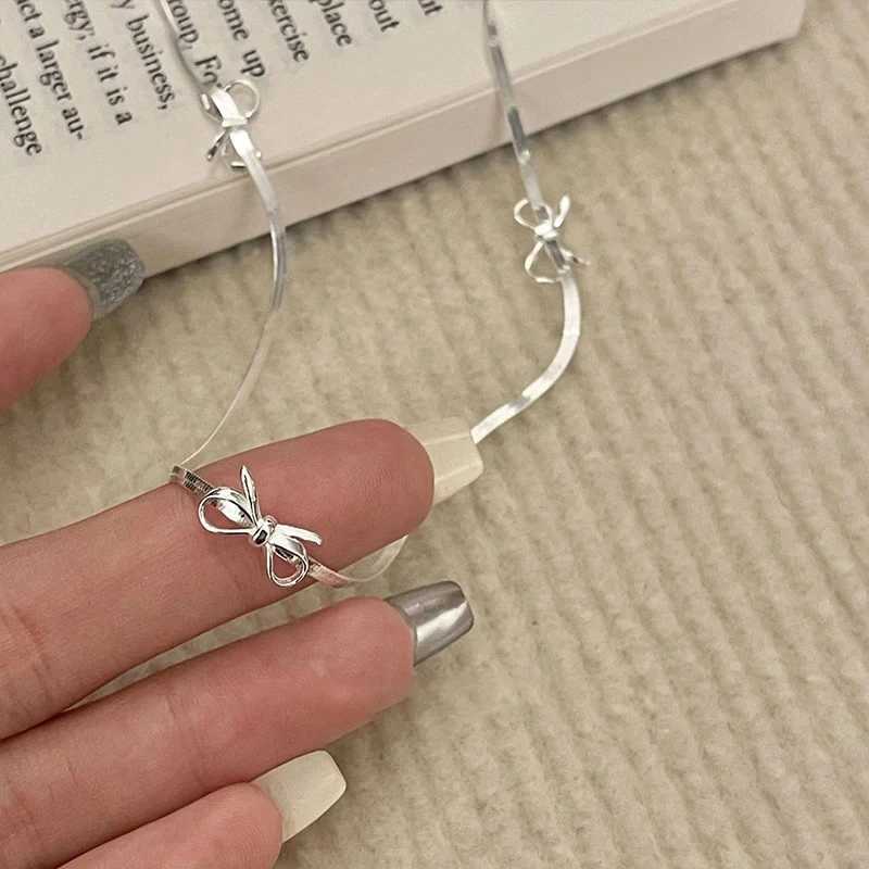 925 Sterling Silver Bow Necklace Chain Snake Bones Necklace Birtay Party Gift For Women Fine JewelryXJ250114