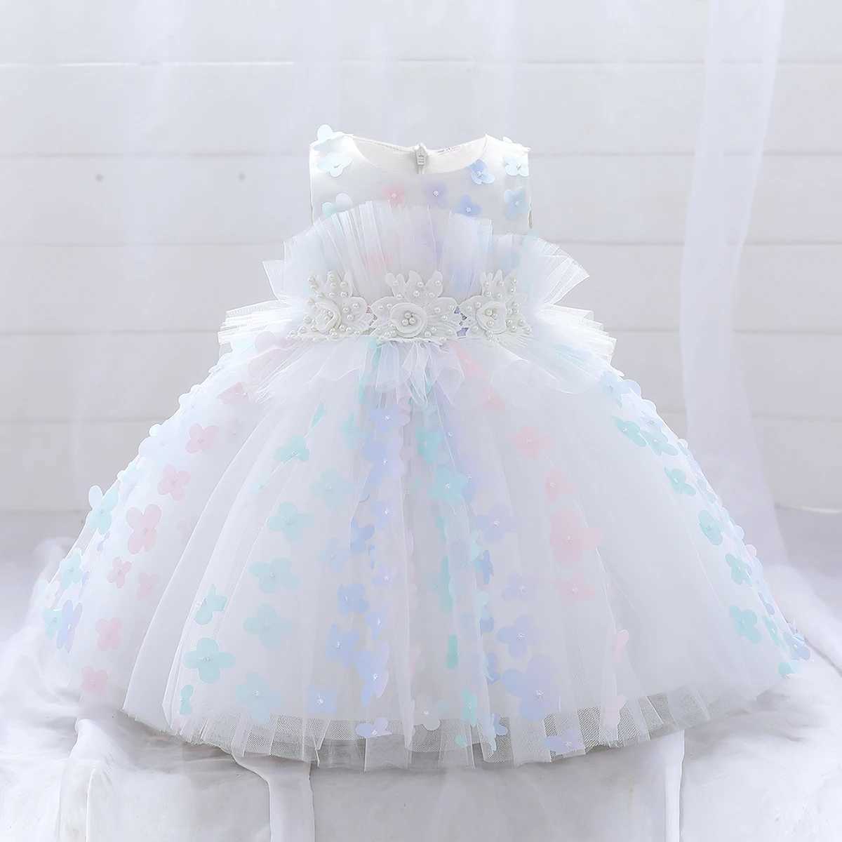 Summer Flower White Wedding Baby Girls Dresses Toddler Newborn Baptism 1st Birthday Bow Lace Princess Dress Party Child Clothes X250203