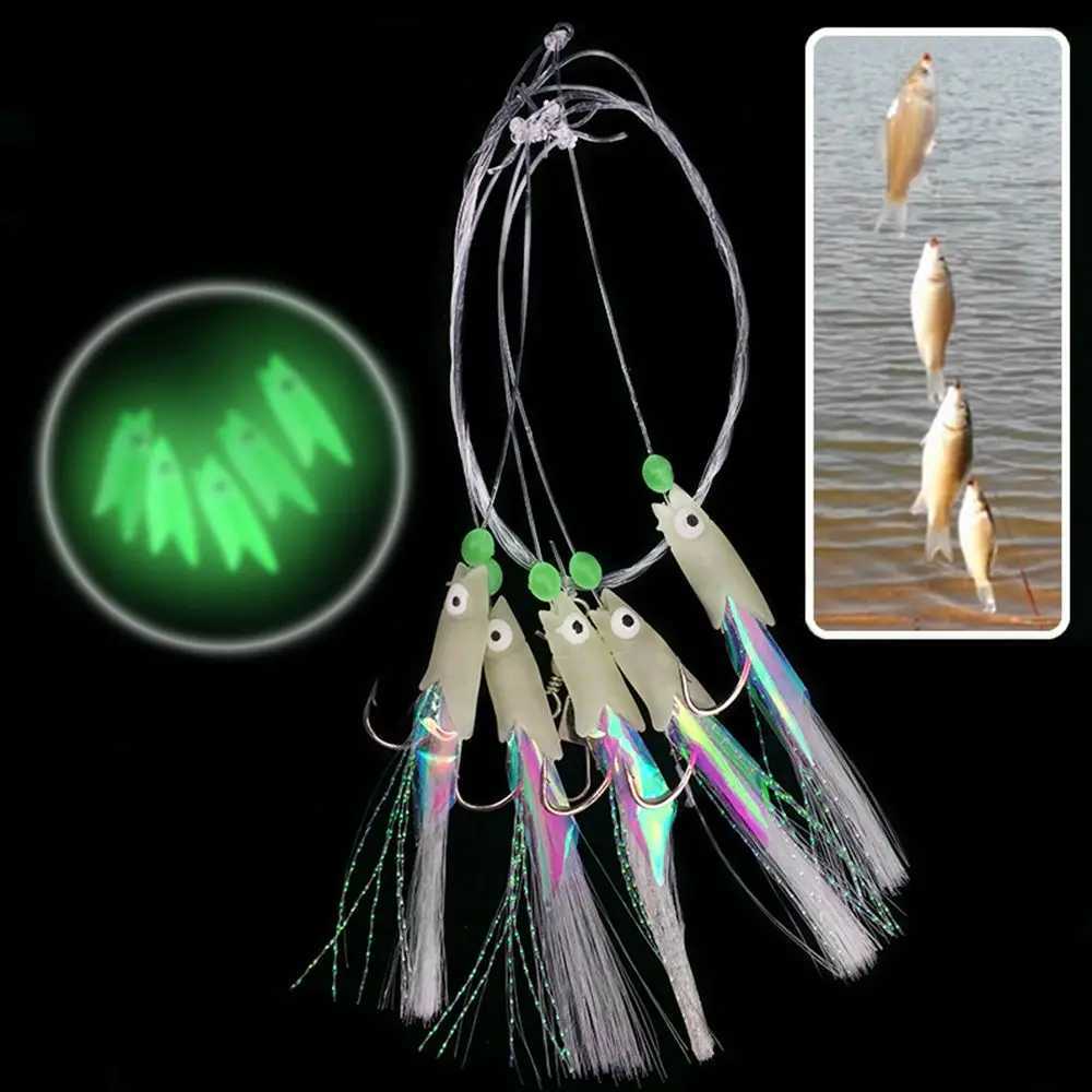 5Pcs/Set High Quality Carbon Steel Mackerel Feathers Bass Cod Lure Sea Fishing Luminous Fishing Hook Treble Bait Fishing WireXJ250122