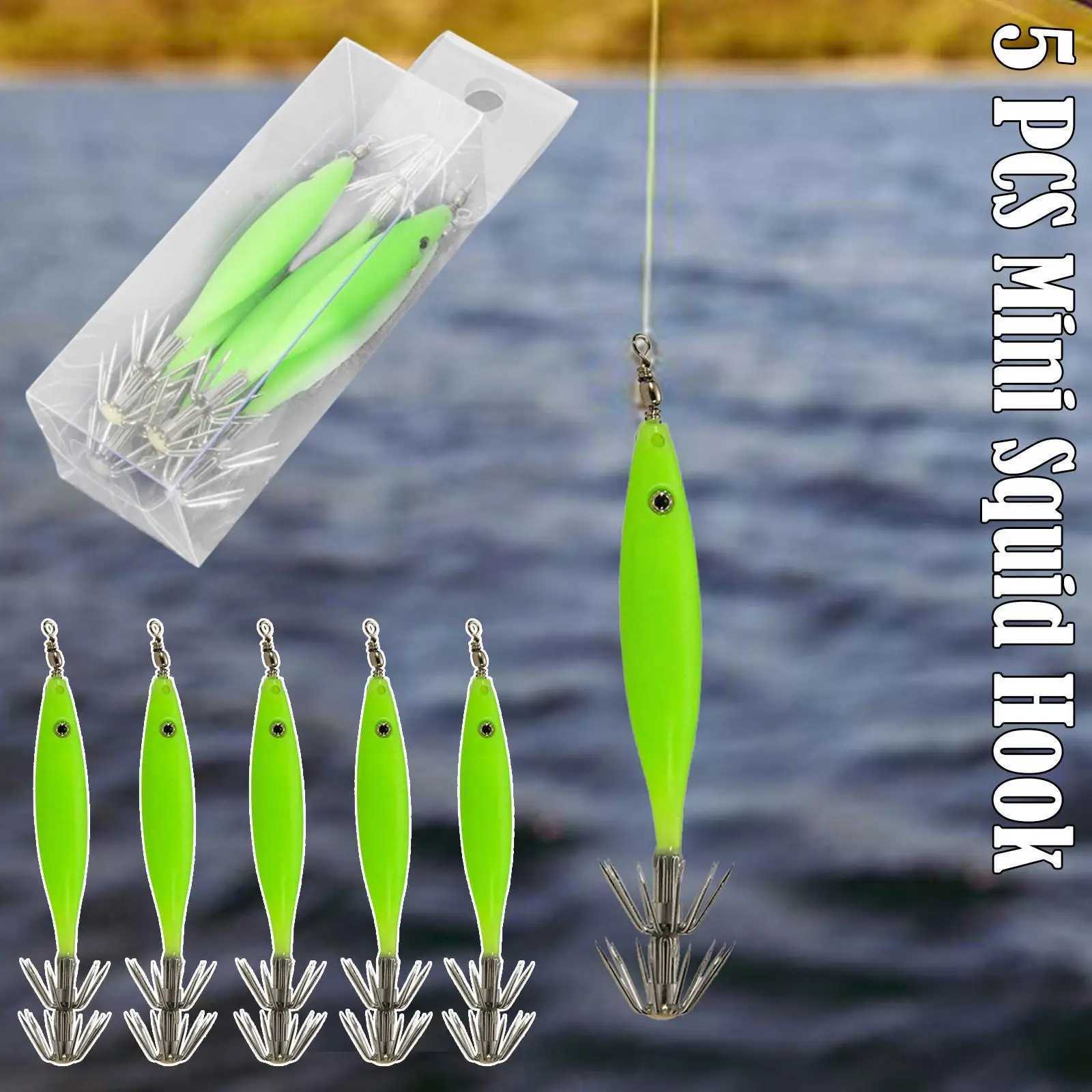 5pcs/Set Luminous Blowing Tube Octopus Jig Hook Wood Cloth Hook Sea Roll Fishing Squid Bait Explosion Shrimp Hook Artificial JigXJ250122