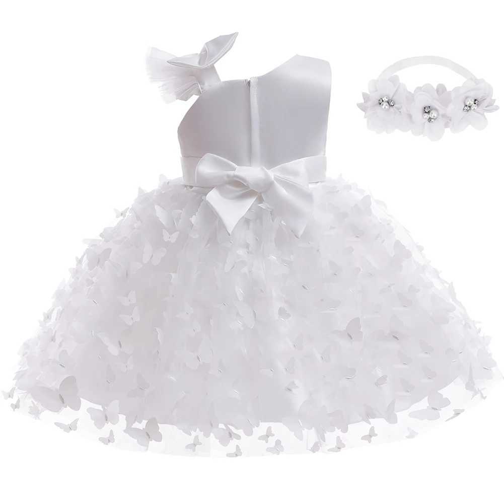 Baby Girls Baptism Dress Childrens Cotton Mesh Princess Dress Kid Flying Sleeve Christening Dresses Butterfly Tutu Clothes X250203