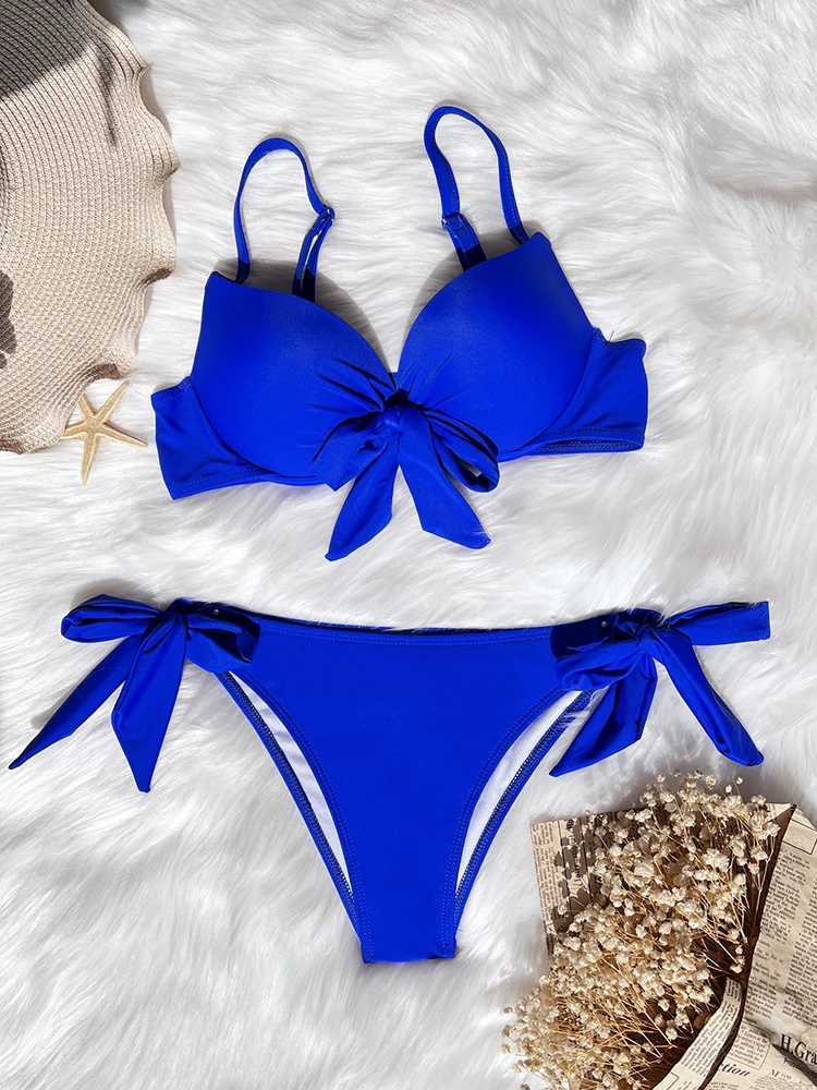 Circyy Swimsuit Women Sexy Bikini Set Solid Drstring Beachwear 2024 Summer Two-pieces New Bather Bathing Suit Bow Tie BiquinisXJ250120