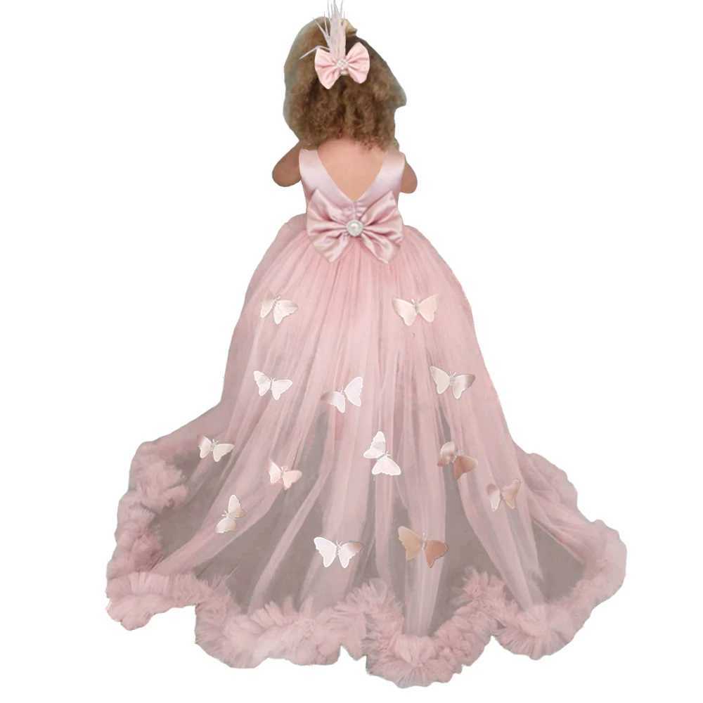 Dance Dress Flower Girl Wedding Dress with Detachable Train Preschool Girl Ruffle Gaul Decoration Birthday Party Dress X250203