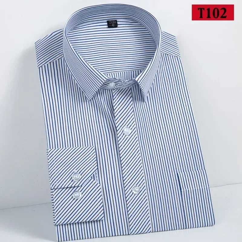 Mens 100% pure Cotton Long Sleeve Solid/striped Basic Dress Shirts Single Patch Pocket Formal Regular Fit Office ShirtXJ250121