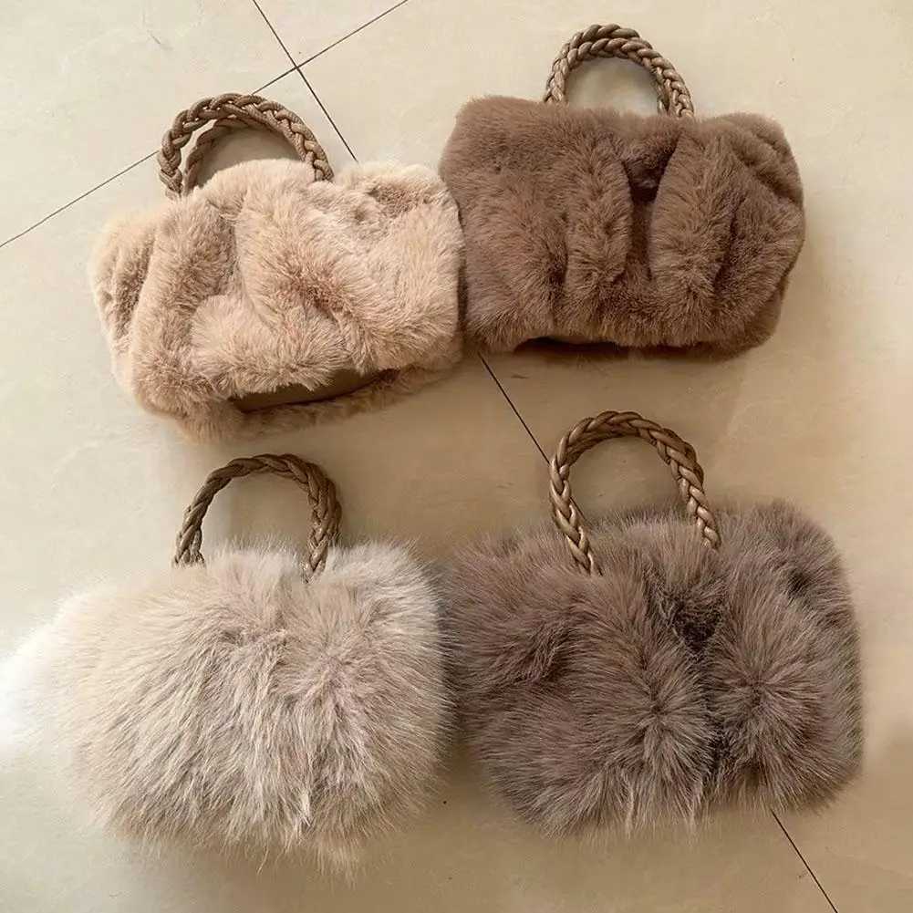 Cute Pumpkin Bag Faux Fur Tote Bag Womens Bucket Plush Luxury Design Ladies Handbags Soft Winter Crossbody Shoulder BagsXJ250121