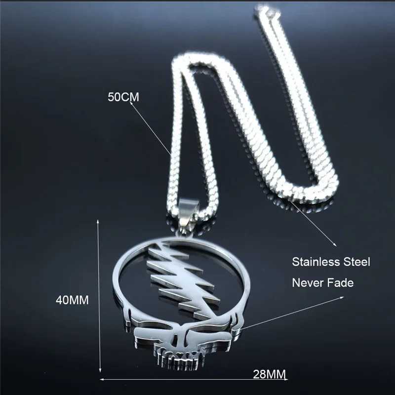 2024 New fashion punk rock band Grateful Dead Skull stainless steel necklace personality alphanulose collarbone chain for men anXJ250121
