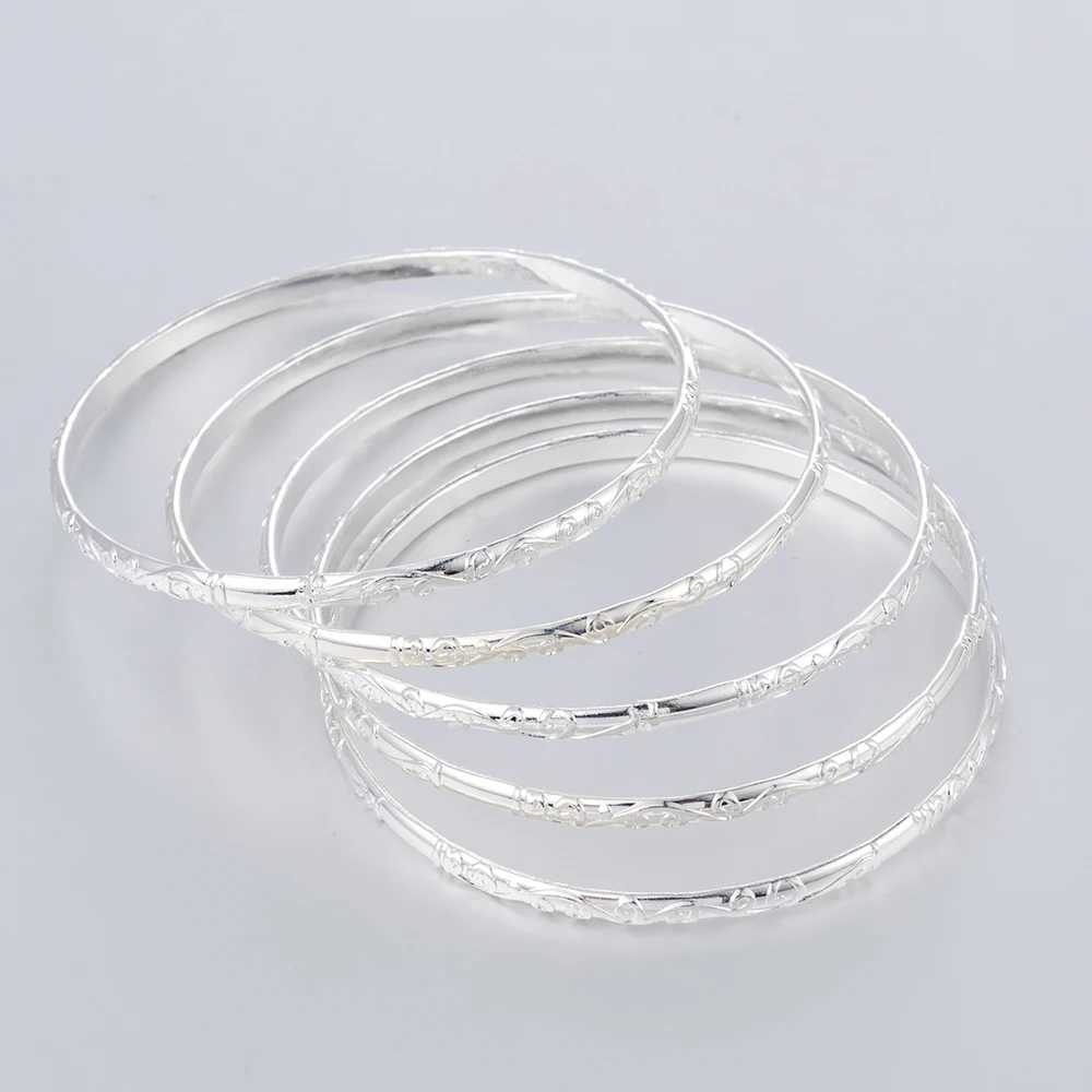 5Pcs/Set Simple Carving Flower Pattern Cuff Bracelet Bangle Sets For Women Accessories Bracelet Amuleto 2022 Trendy Fashion Jewel W250121
