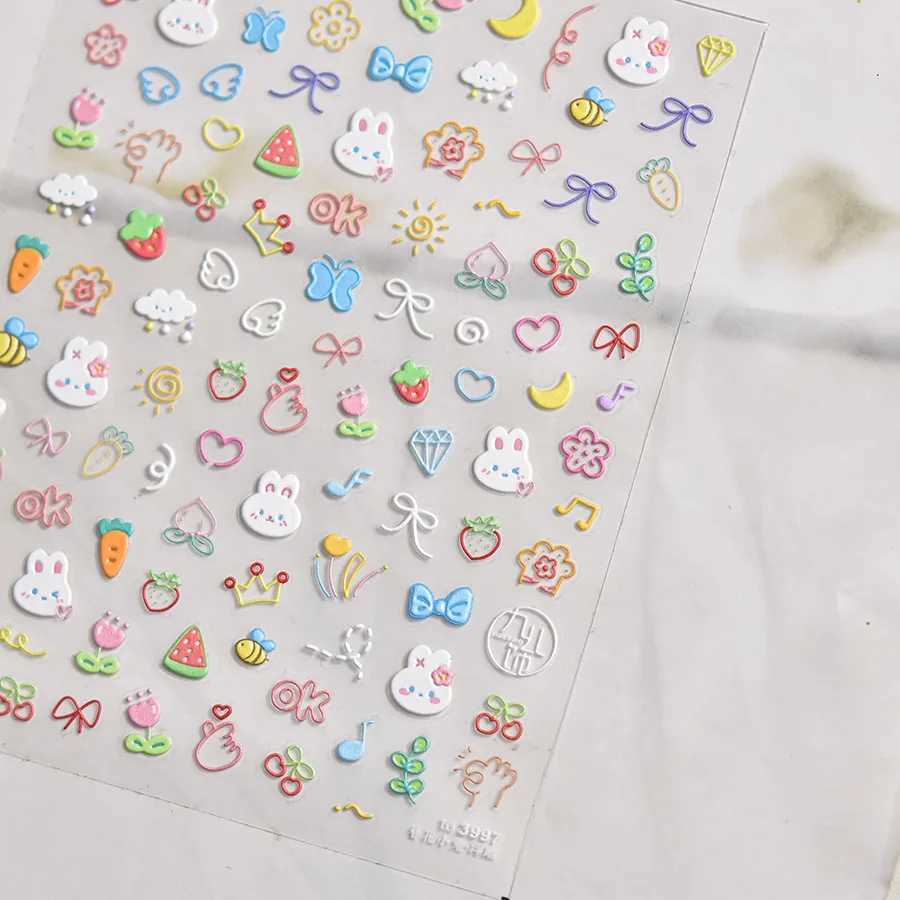 Sweet Cartoon Little Rabbit Bubble Love Heart Nail Stickers 5D Nail Art Design Decoration Decals DIY ManicureXJ250120