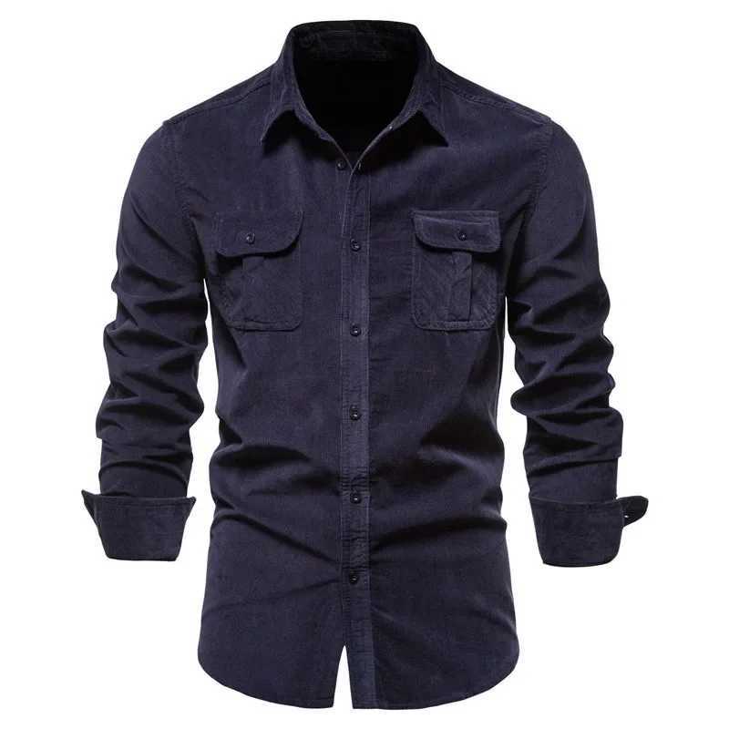 Quality New Single Breasted 100% Cotton Mens Shirt Business Casual Fashion Solid Corduroy Men Shirts Autumn Slim ShirtsXJ250121