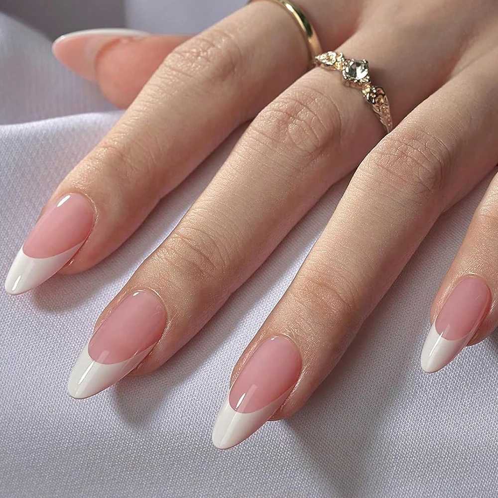 360pcs/box gloss soft gel pink French nail tip medium almond white simple press nail 10 mesh large capacity false nail* W250120