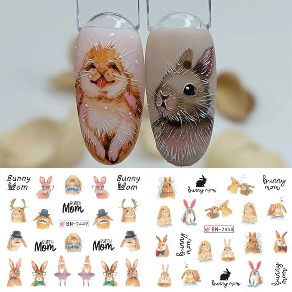 12pcs Easter Bunny Egg Sliders For Nails Rabbit Cartoon Design Flower Leaf Spring Decals Foils Accessories Watermark StickerXJ250120