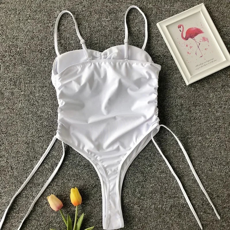 Neon Green Tummy Cut Out Female Swimwear One Piece Swimsuit Women Thong String Monokini High Cut Bathing Suit Swim Bodysuit 250109