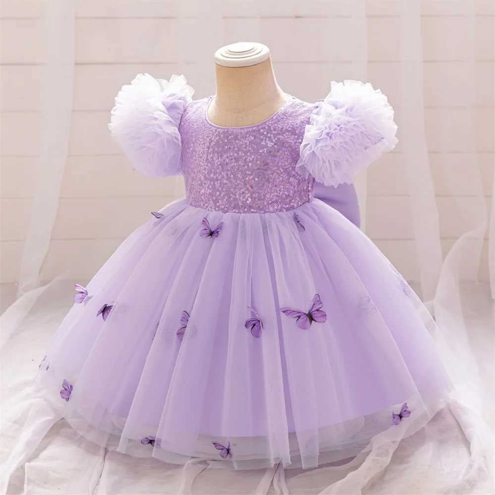 Newborn Photography 3 12 Month Birthday Dress For Baby Girl Clothes Baptism Princess Dress Voile Girls Dresses Purple Party Gown X250203