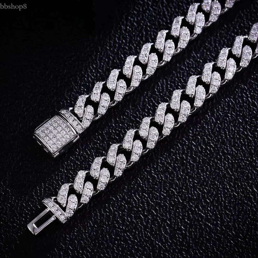 Fine Jewelry Hip Hop Solid 8MM Sterg Sier VVS Moissanite Dia Iced Out Miami Cuban k Chain Necklace For UNISEX