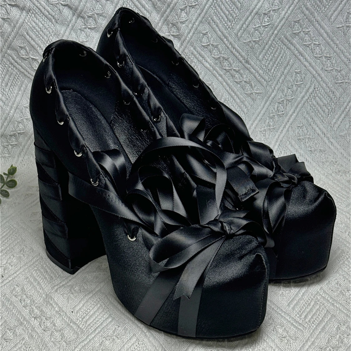Black Laceup Platform Satin PumpsWomens Solid y Heel Leather Round Toe Fashion Arrival Shoes 250118