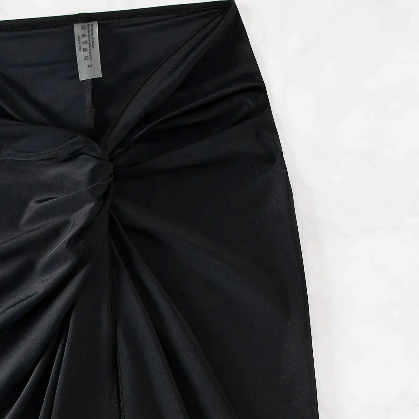 Topped Beach Shirt Twisted Slit Long Dr Black Folding Bikini Bottom Sexy Swimsuit Front W250120