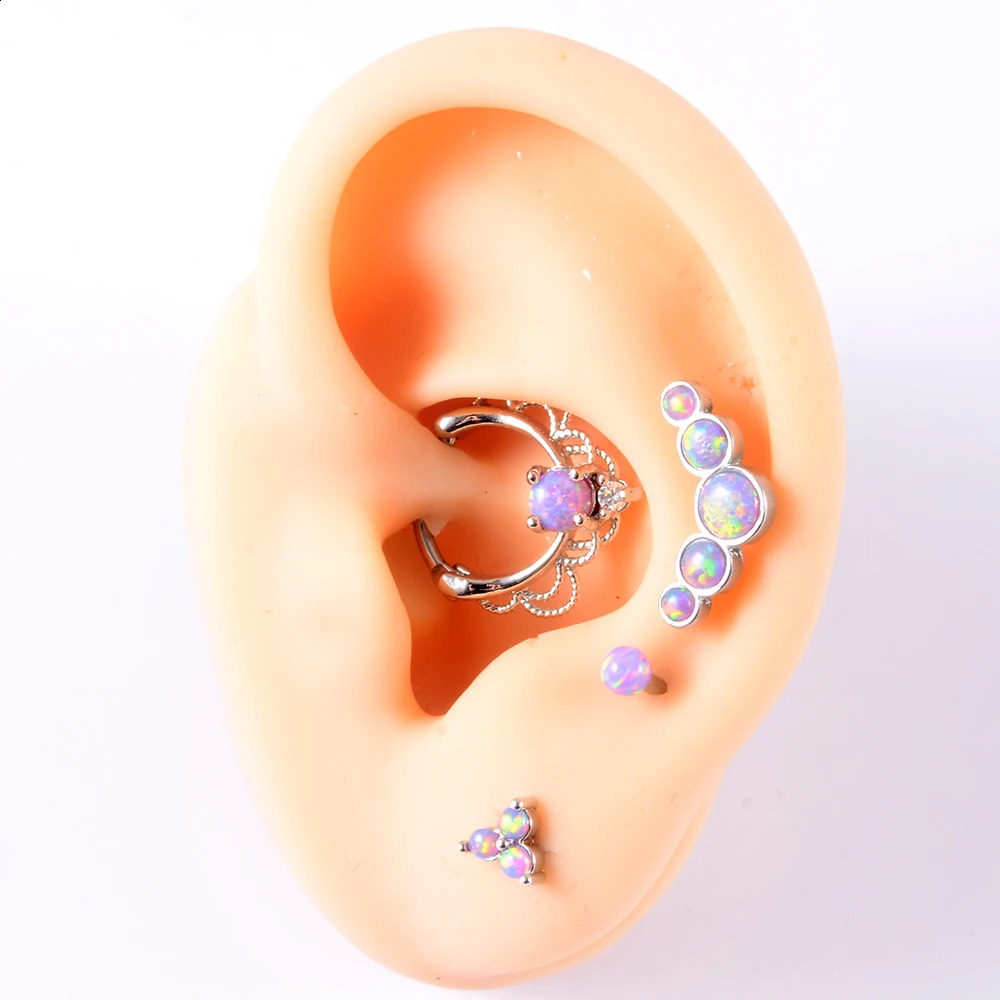 1PC Opal38 Cluster Ear Tragus Helix Cartilage Piercing Steel Opal Nose Ring Septum Clicker Daith Earring Labret Jewelry 250110