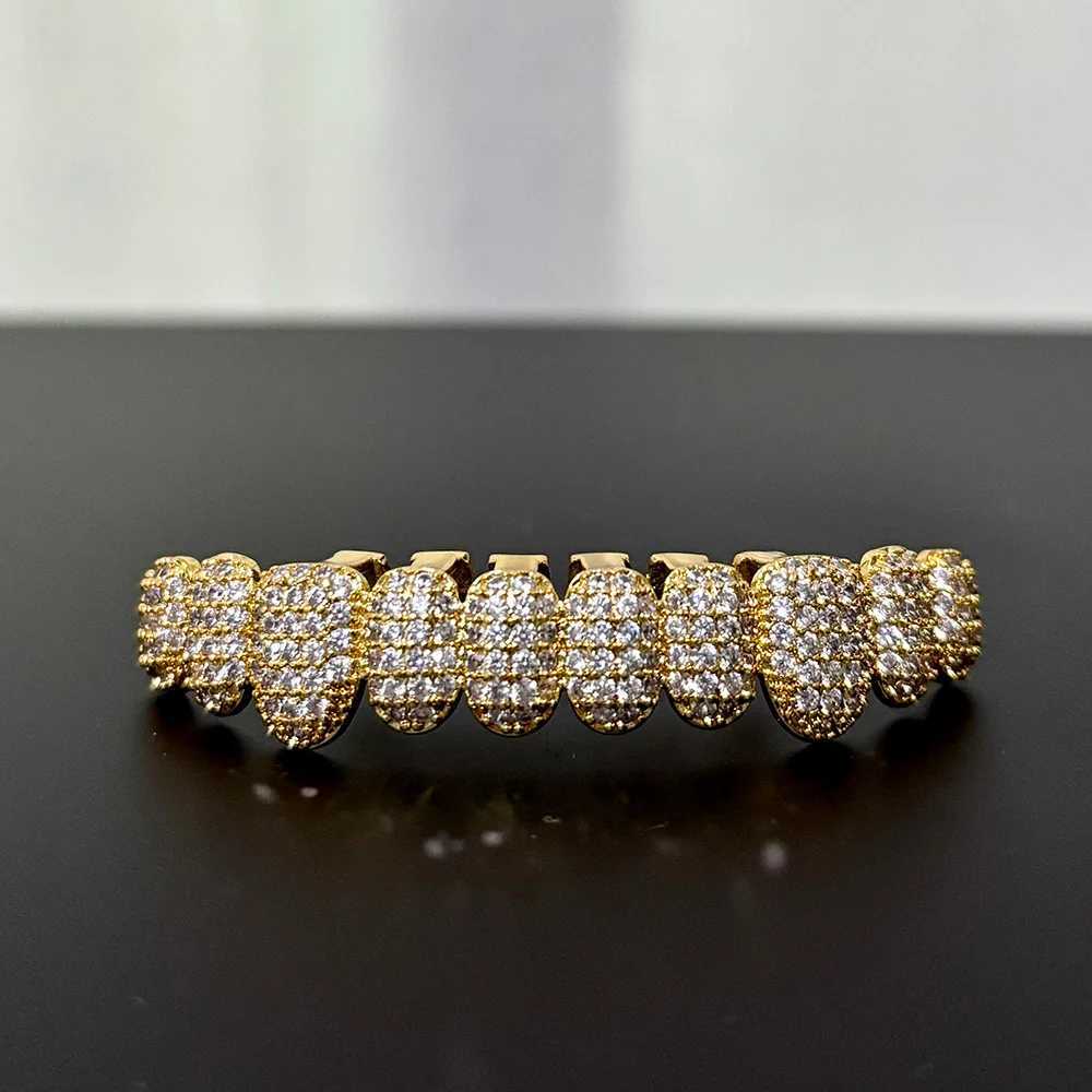 RACHELZ Punk Full Iced Out CZ Stone Tooth Caps For Women Men Top Bottom Hip Hop Cubic Zircon Teeth Grillz Braces Jewelry GiftXJ250114