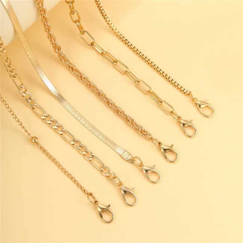 Simple Gold Color Anklets for Women Beach Foot Jewelry Leg Chain Ankle Bracelets Female Accories Gifts 6Pcs/SetXJ250121