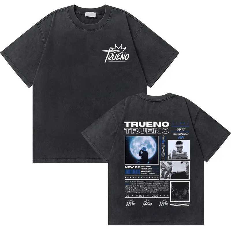 Washed Vintage Rapper Trueno Double Sided Print T-shirt Men Women Hip Hop Fashion Shirt Mens Cotton Casual Oversized T Shirt X250203