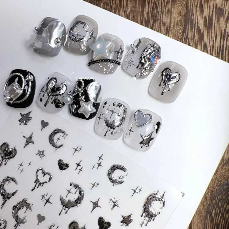 1pc 5D Realistic Relief Stamp Silver Melted Heart Moon Stars Balloon Angel Love Adhesive Nail Art Stickers Decals Manicure CharmXJ250120