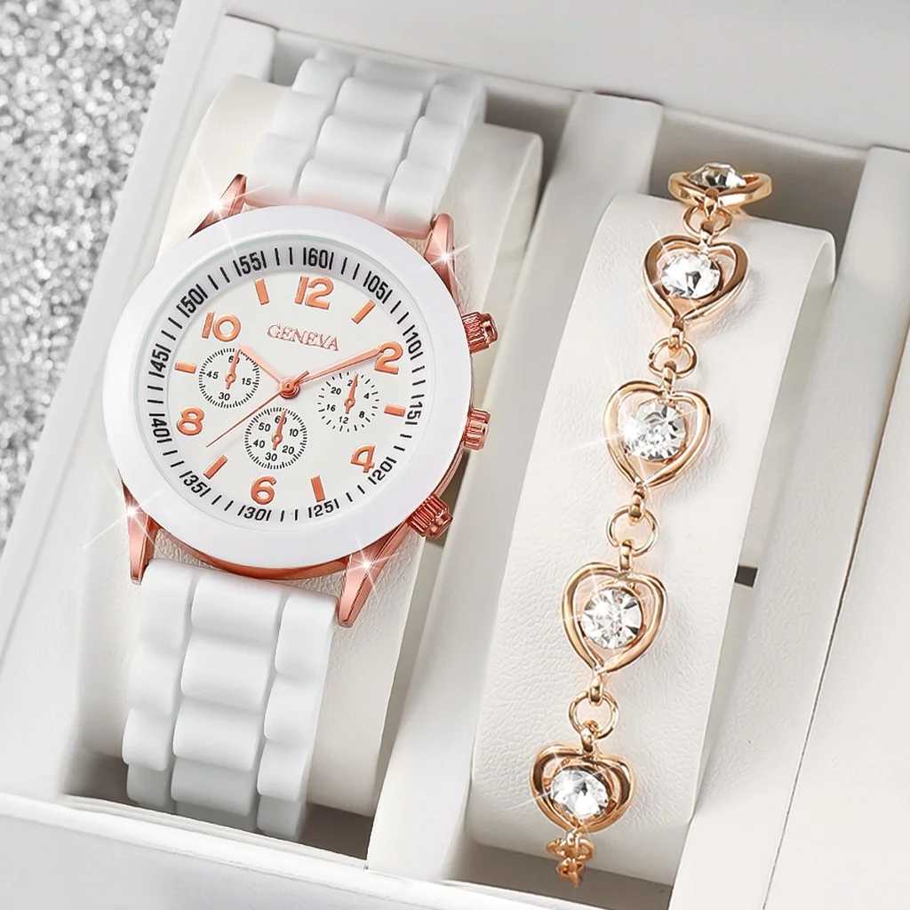 Wen Fashion Silicone Band Quartz Watch with Diamond Bracelet X250203