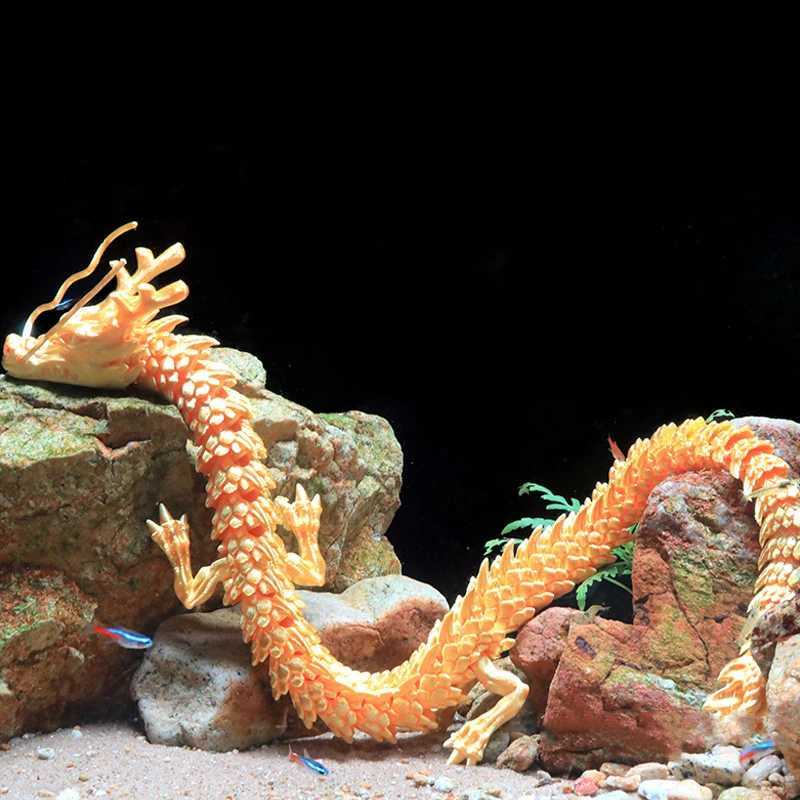 3D Printed Conjoined Dragon Ornaments Movable Creative Dragon Plants rockery Fish Tank Landscaping Decoration 30cm Z250118