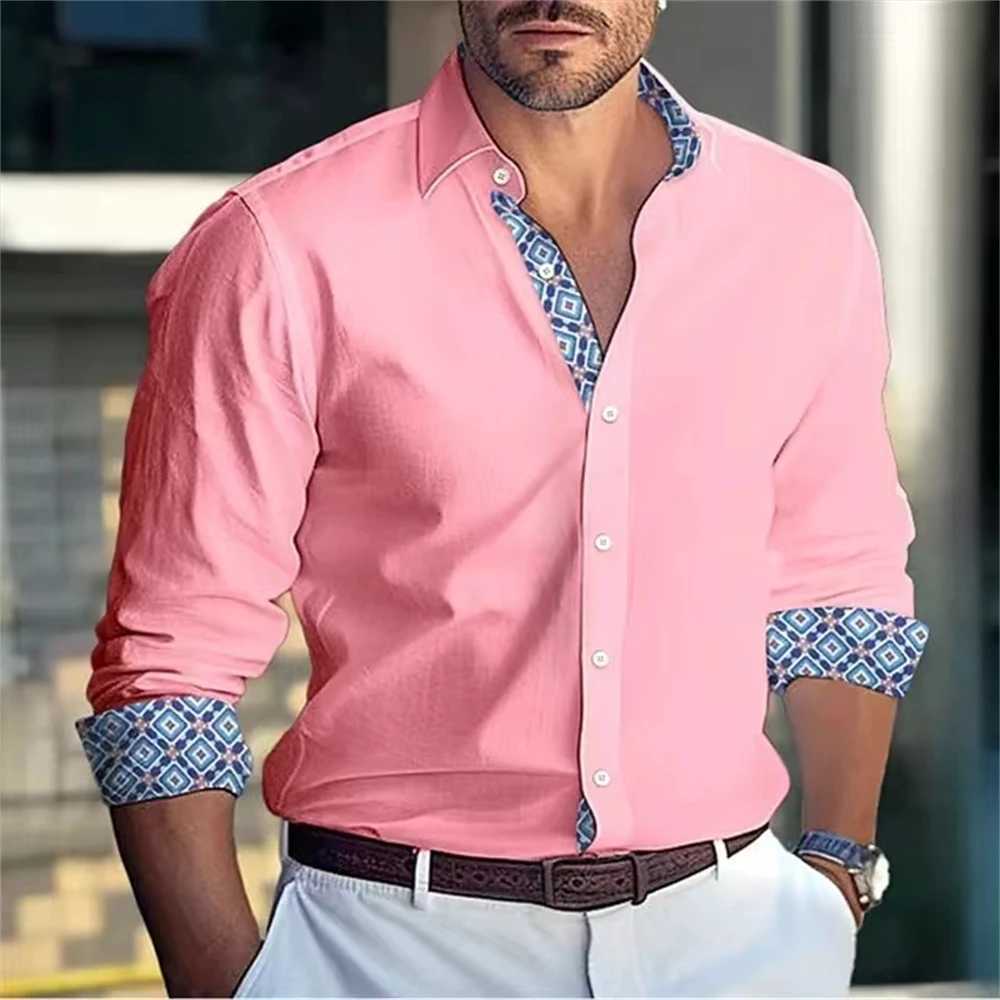 New Mens Shirt Button Up Pink Long Sleeve Top Everyday Vacation Wear Stylish Casual Comfortable Elegant Plus Size Shirt XS-6XLXJ250121