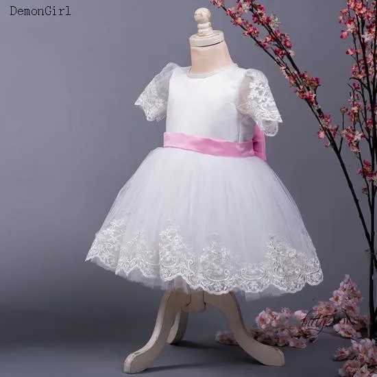 6M-14Y Preschool Baby Girl Dress Lace Bow Party Dress Christmas First Birthday Dress Short Sleeve X250203