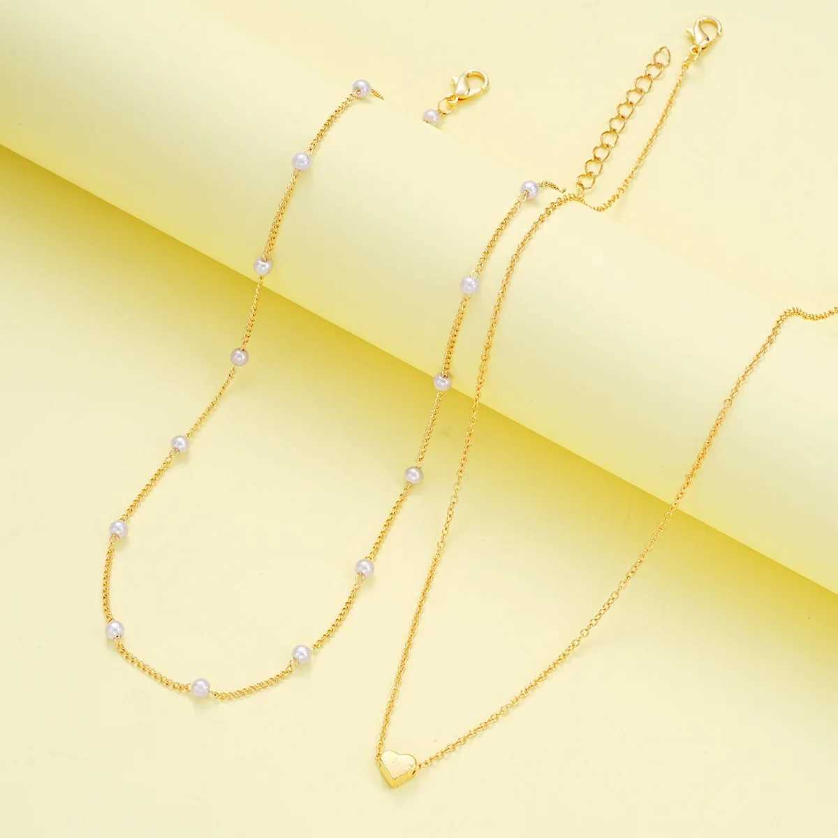 XINYI Simple Pearl Choker Necklaces for Women Fashion Double Layer Chain Small Love Heart Pendant Necklace Jewelry GiftsXJ250121