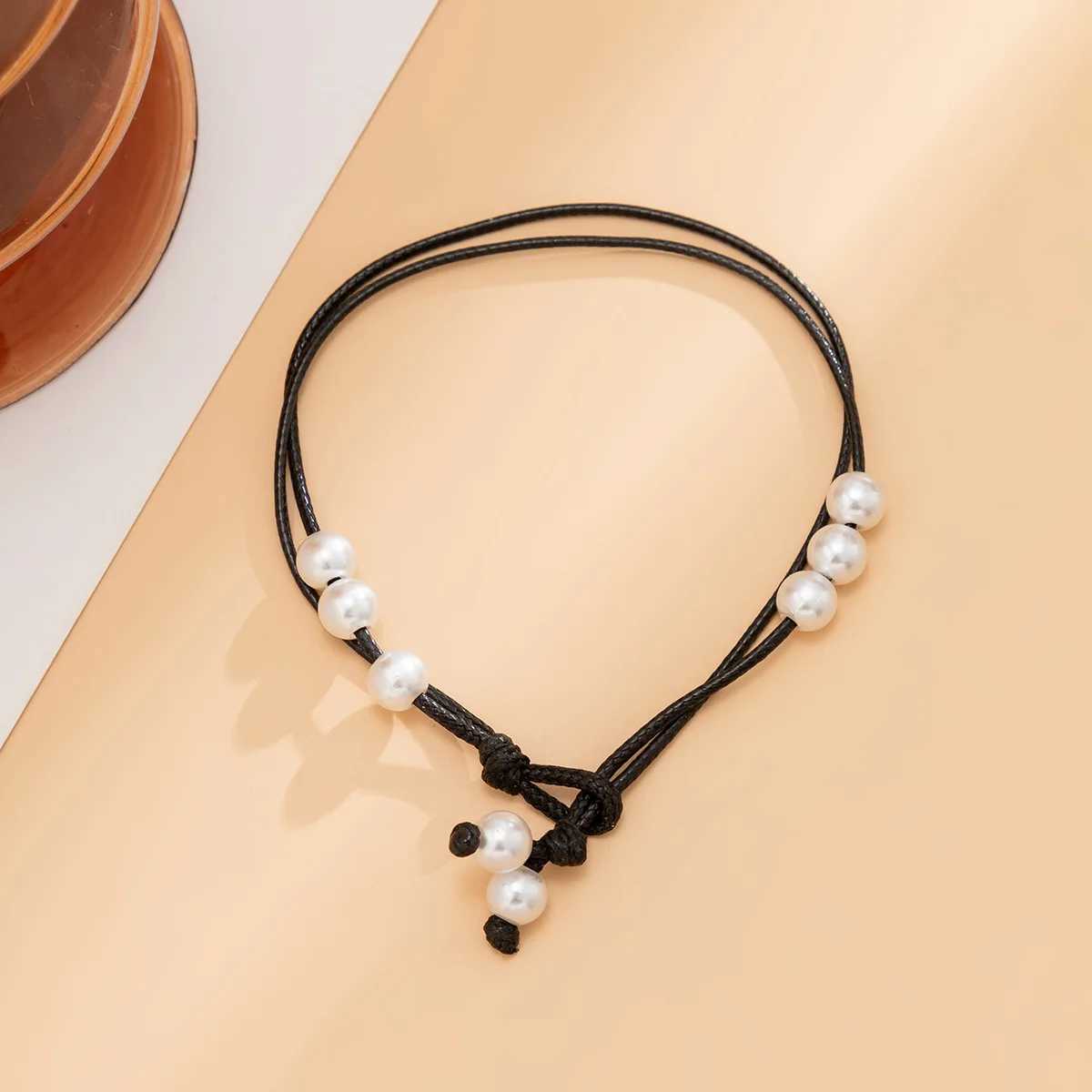 Boho Anklet Foot Black Rope Chain Summer Bracelet Pearl Pendant Charm Anklet Sandals Barefoot Beach Foot Bridal Jewelry J031XJ250121