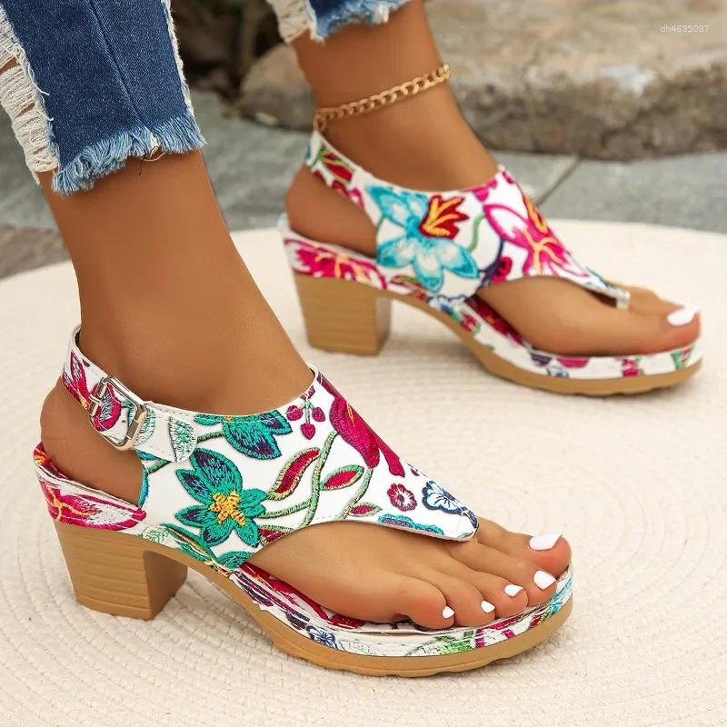 Sandals Women's Shoes 2025 Buckle Strap Fashion Printing Beach Women Summer Plus Size Heeled zhanyishengli