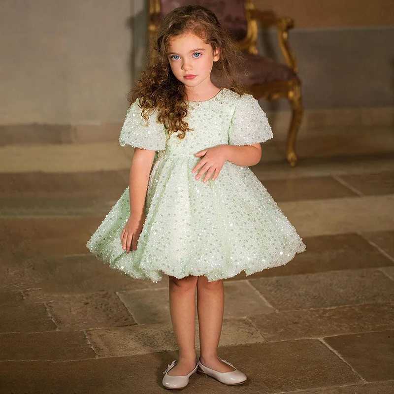 2025 Childrens Princess Evening Dress Fashion Sparkle Pearl Design Wedding Birthday Baptist Party Eid al Fitr Party Girl Dress X250203