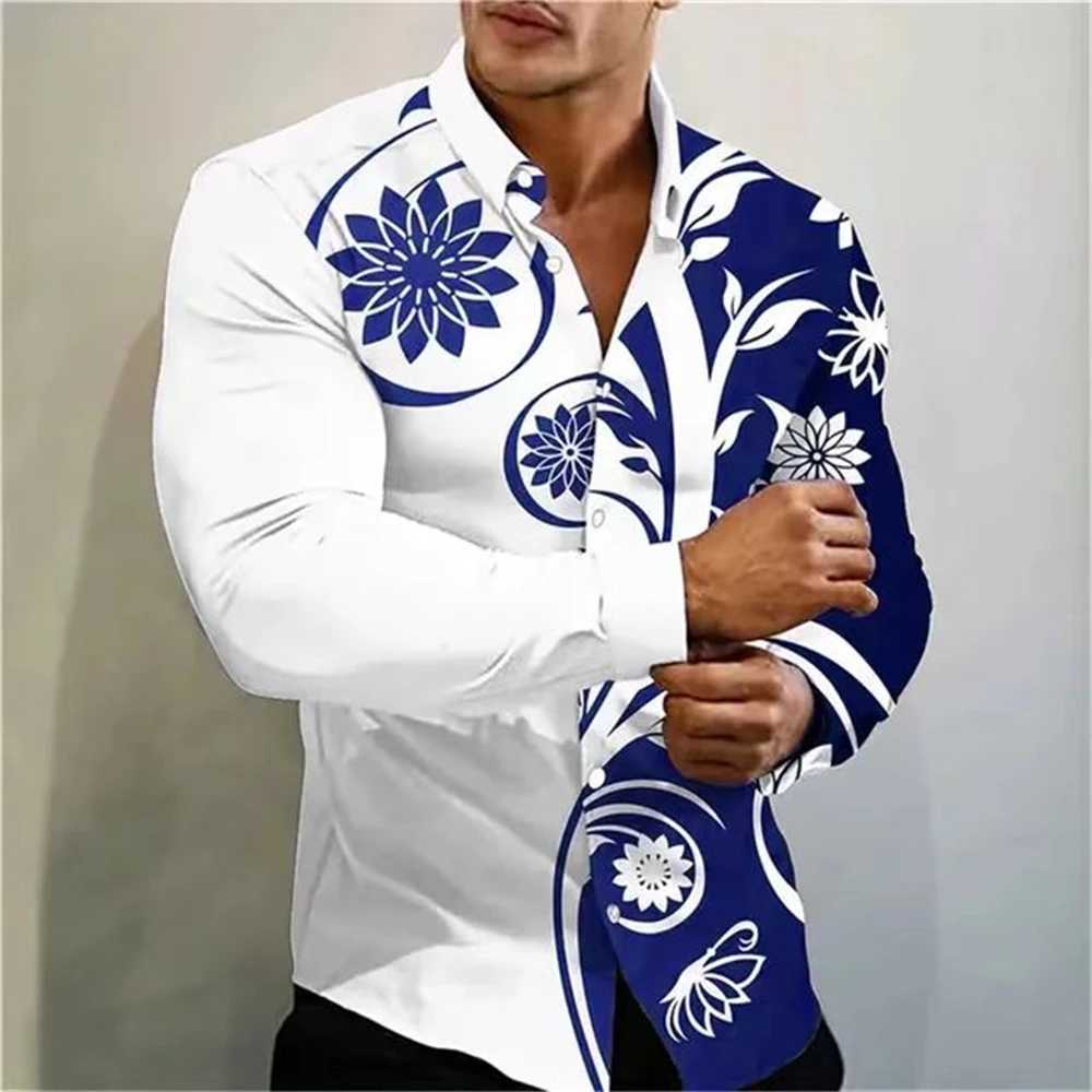New Mens Shirt Summer Casual Party Multicolor Print Fashion Shirt Mens Long Sleeve Lapel Plus XS-6XLXJ250121