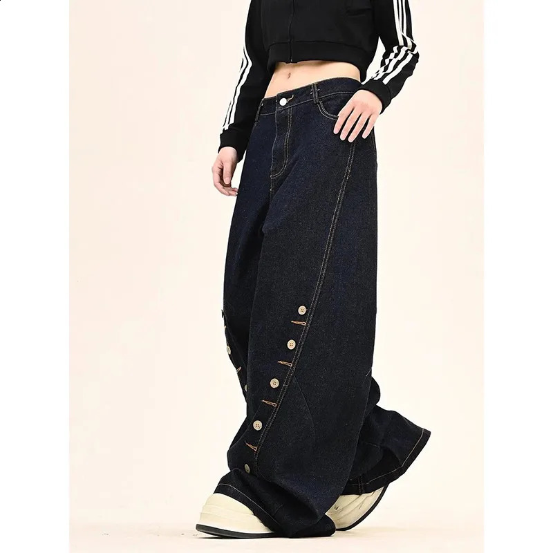 Blue Womens Jeans High Waist Vintage Straight Baggy Denim Pants Hip Hop 90S Y2K n Sense Wide Leg Large Size Trouser 250121