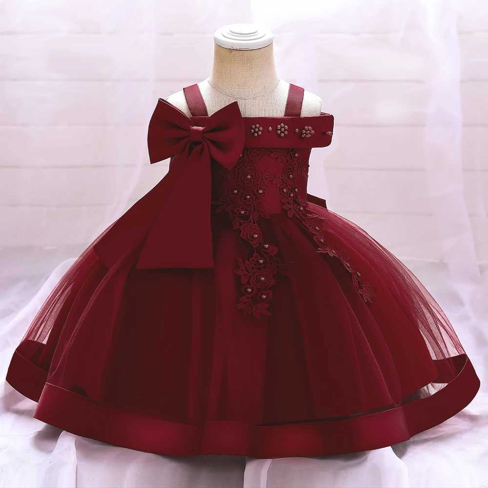 Flower 1 Yrs Birthday Party Dress Baby Girl Shoulder Bow Baptist Princess Girl Wedding Dress Wedding Ceremony Summer Dress X250203
