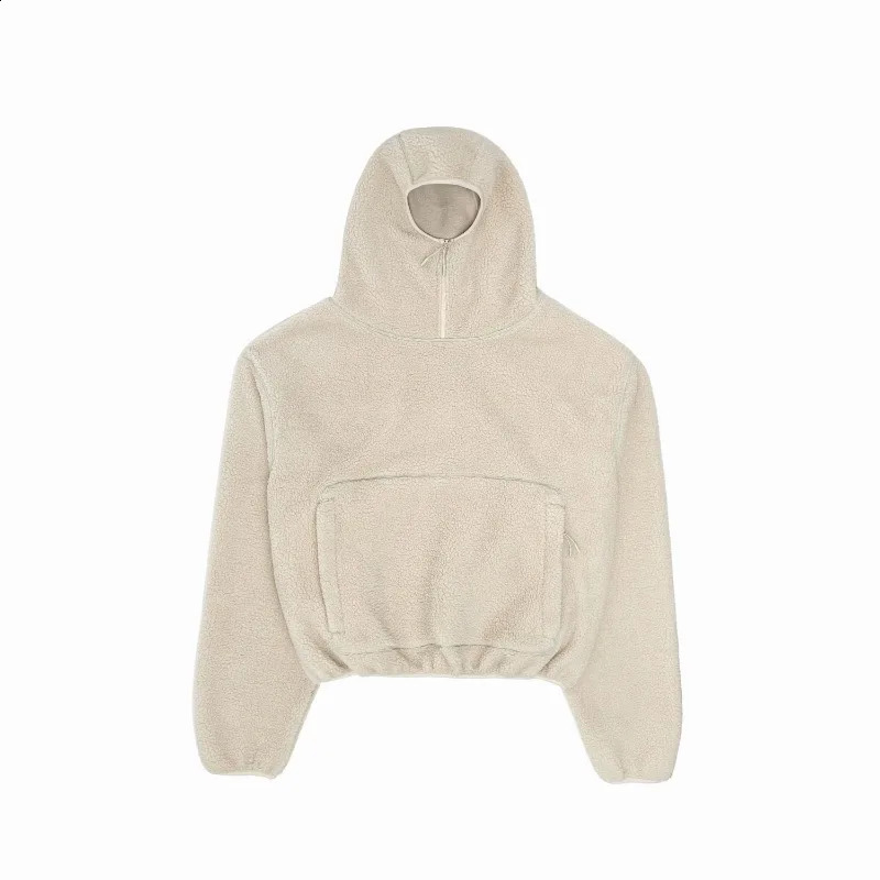 Aesthetic solid polar fleece plus velvet thickened warm winter hooded jacket women street fashion versatile casual half-zip Coat 250122
