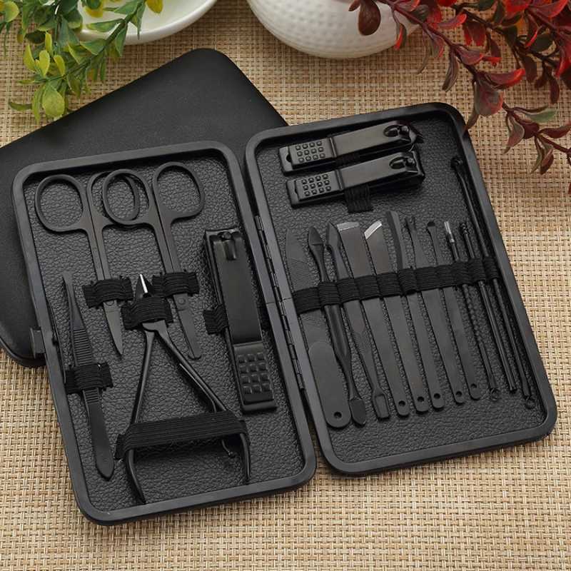 7/10/12/16/18 Pieces Black Stainless Steel Nail Clippers Nail Scissors Sets Decorative Nail Pedicure Knives Beauty Tools SetXJ250121