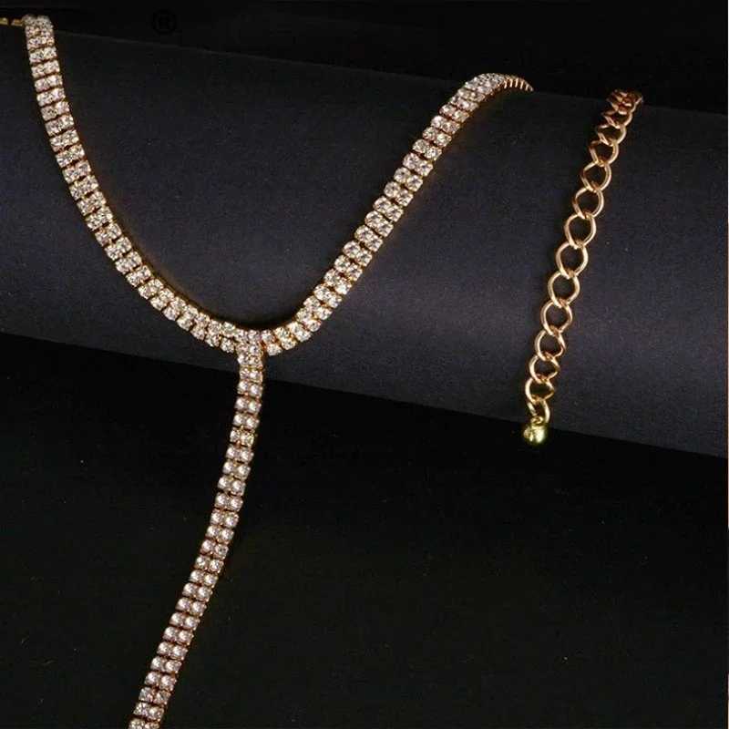 Fashion Full Rhinestone Chain Necklace for Women Statement Long Tassel Choker Crystal Collar Party Jewelry Neck AccessoriesXJ250121