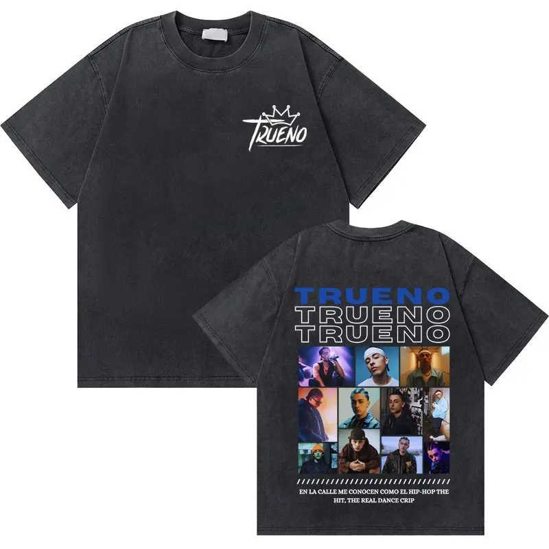 Washed Vintage Rapper Trueno Double Sided Print T-shirt Men Women Hip Hop Fashion Shirt Mens Cotton Casual Oversized T Shirt X250203