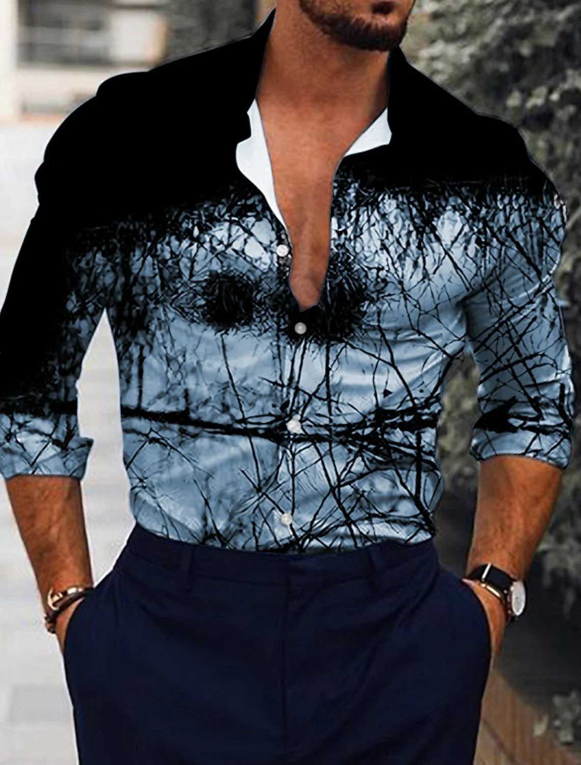 New simple line casual mens formal shirt button shirt long sleeve business daily autumn spring summer 3D shirt collar buttonXJ250121