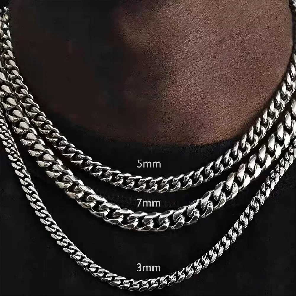 3/5/7mm Stainless Steel Punk Cuban Chains Necklace for Men Women Gold Silver Color Choker Metal Collar Jewelry Fashion GiftXJ250121