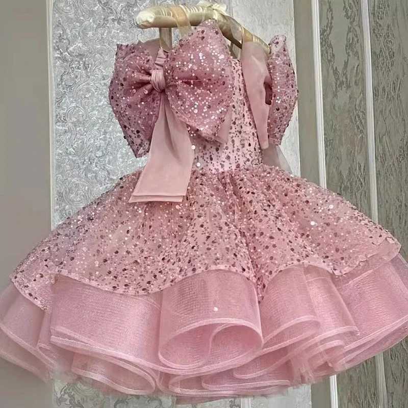 2024 Children Princess Dress Formal Occasion Clothes Matching One Year Old Costumes Baby Girls Luxury Bow Sequin Elegant Outfit X250203