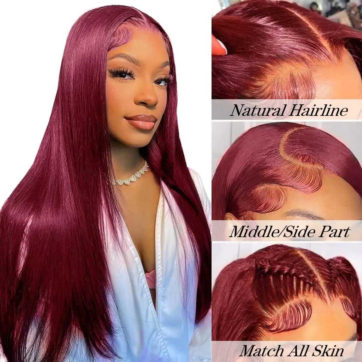 Straight Hair Bundles with HD Lace Frontal 99j Burgundy 3 Bundles with 13x4 HD Lace Frontal Red Wine Color Remy Human Hair WeaveXJ250120