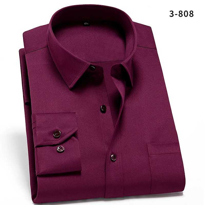 2024 Non-Iron Solid Stretch Shirts for Men Long Sleeve Dress Shirt Men Regular Fit with Front Pocket Soft Easycare Formal TopXJ250121