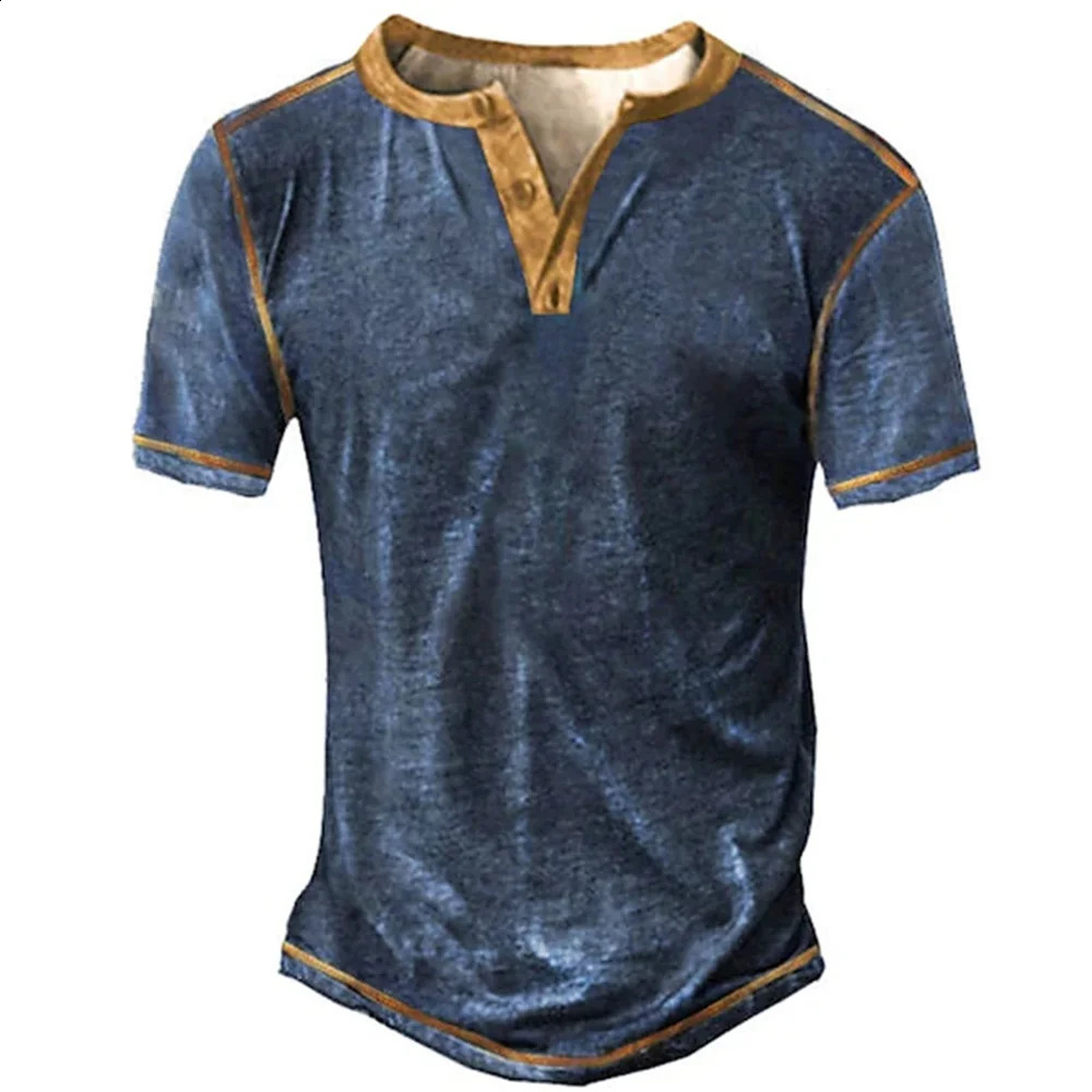 2023 Mens Shirts Henley Plain Shirt Vneck Printed Top Vintage Cotton Oversized T Men Harajuku Clothes Streetwear Homme 250120