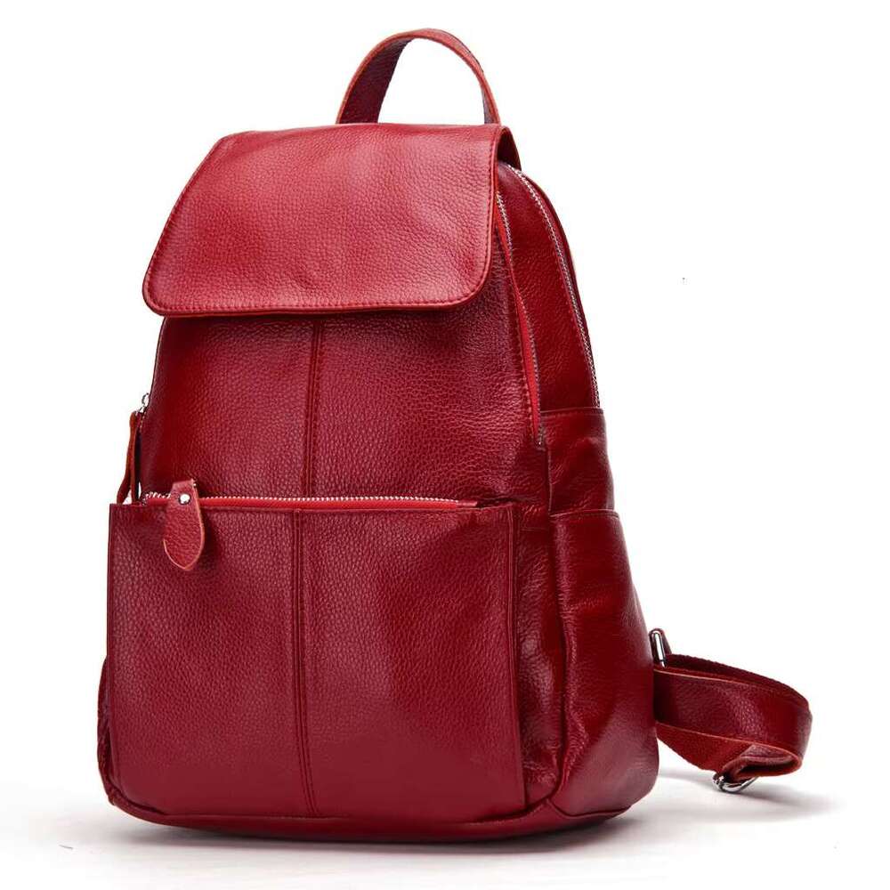 Zency 2025 Red Genuine Leather Women Backpack High Quality Large Capacity Travel Knapsack Shoulder For Ladies New Year Gifts