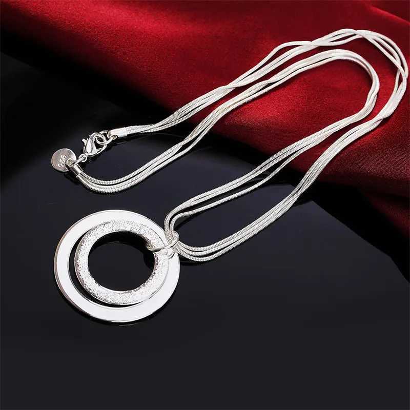 Charm 925 Sterling Silver 18 Inches Fine Double Circle Women Men Necklace For Fashion Temperament Jewelry Party WeddingXJ250114