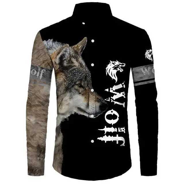 Mens Animal Wolf Fierce Pattern Shirt 3D Casual Printing Long Sleeve Shirt Mens Casual Fashion Hip-hop Unisex ClothingXJ250121