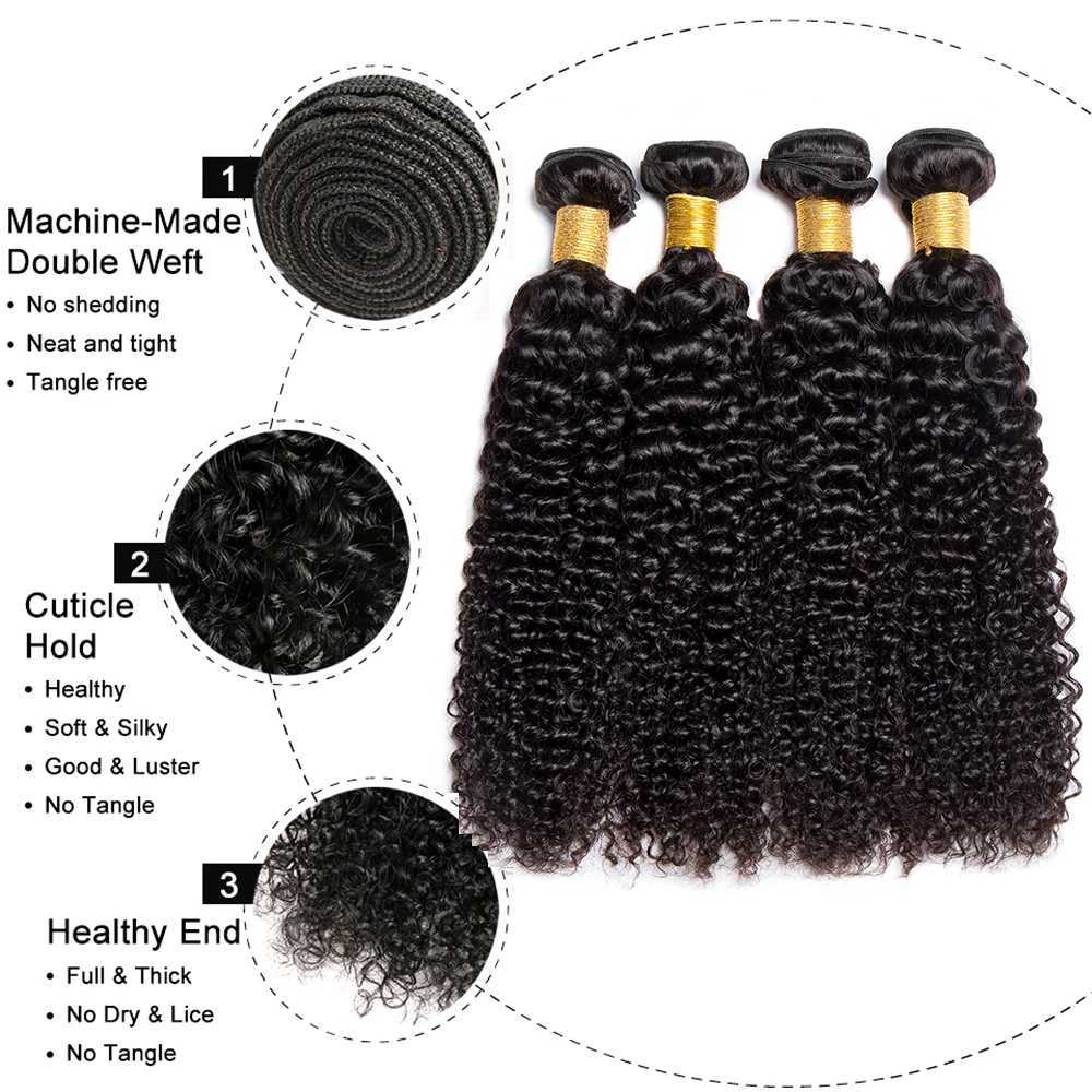 Kinky Curly Bundles with Frontal Brazilian Hair 3/4 Bundles 13x4 Lace Kinky Curly Virgin Hair with Baby Hair for Black WomenXJ250120